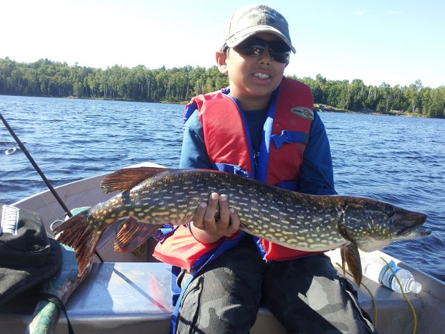 2012-08-29 16.22.35.jpg - Josh on Sucker Lake near Arnstein. This is his Josh's personal best to date - 6.1lb Northern Pike. It measured 29" Length, with a 10" Girth.